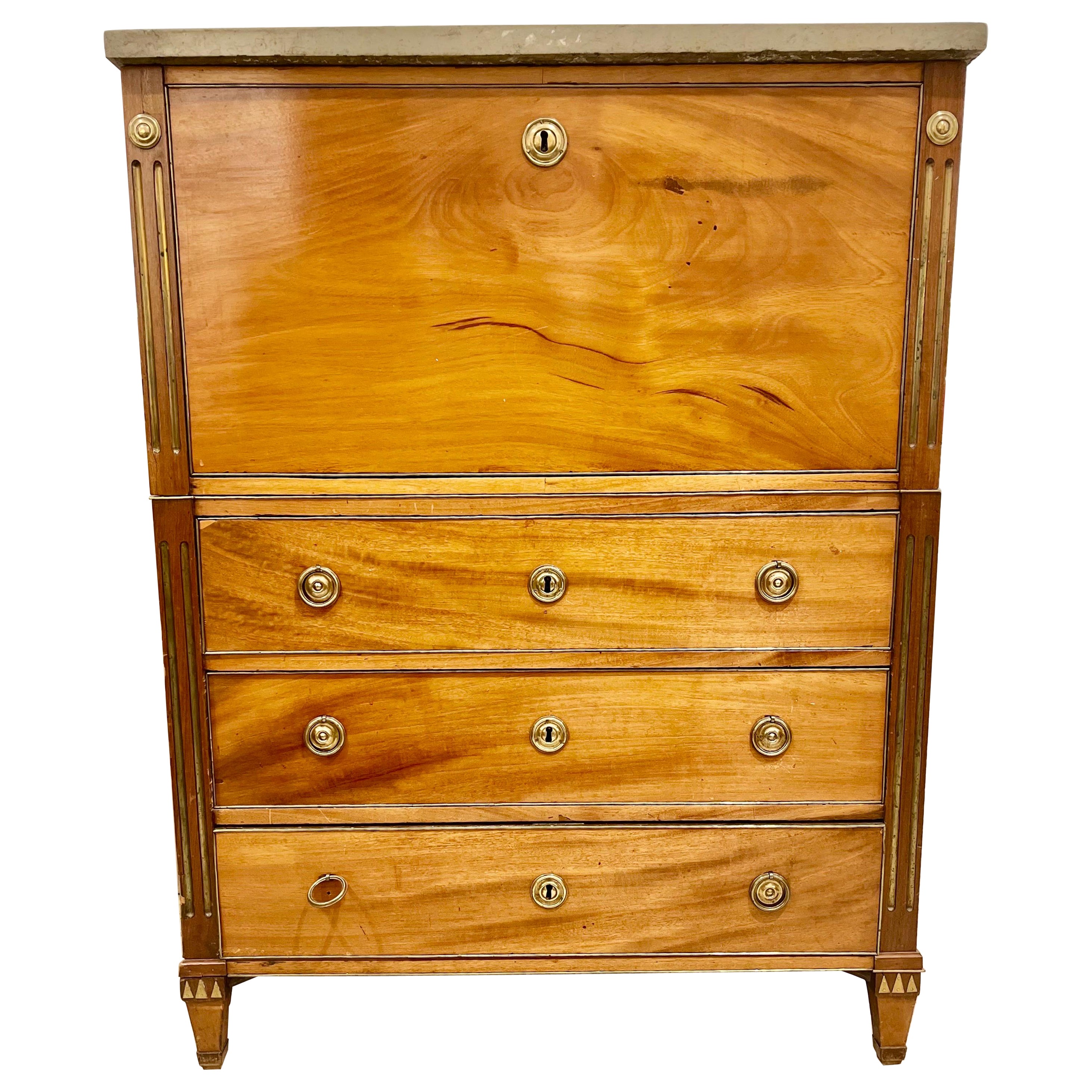 19th Century Gustavian Style  Walnut Secretaire Avatant For Sale