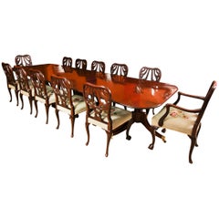 Antique16ft 18th Century George III Triple Pillar Dining Table & 12 Chairs-1920s