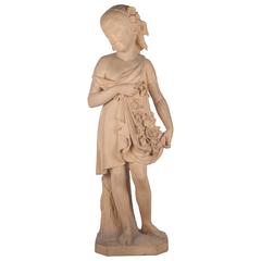 Statue of a Young Girl with a Garland of Flowers by Charles Lebourg 9