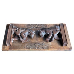 Late 1800s Black Forest Hand Carved Nutwood Book Rack w. Reading Bear Sculptures