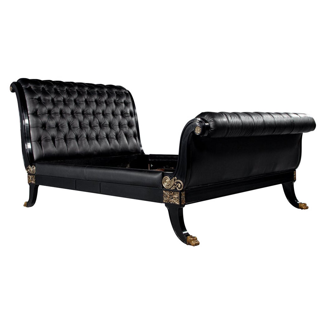 Ralph Lauren Clivedon getuftetes schwarzes Lederbett Queen Size