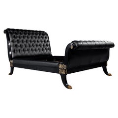 Ralph Lauren Clivedon getuftetes schwarzes Lederbett Queen Size