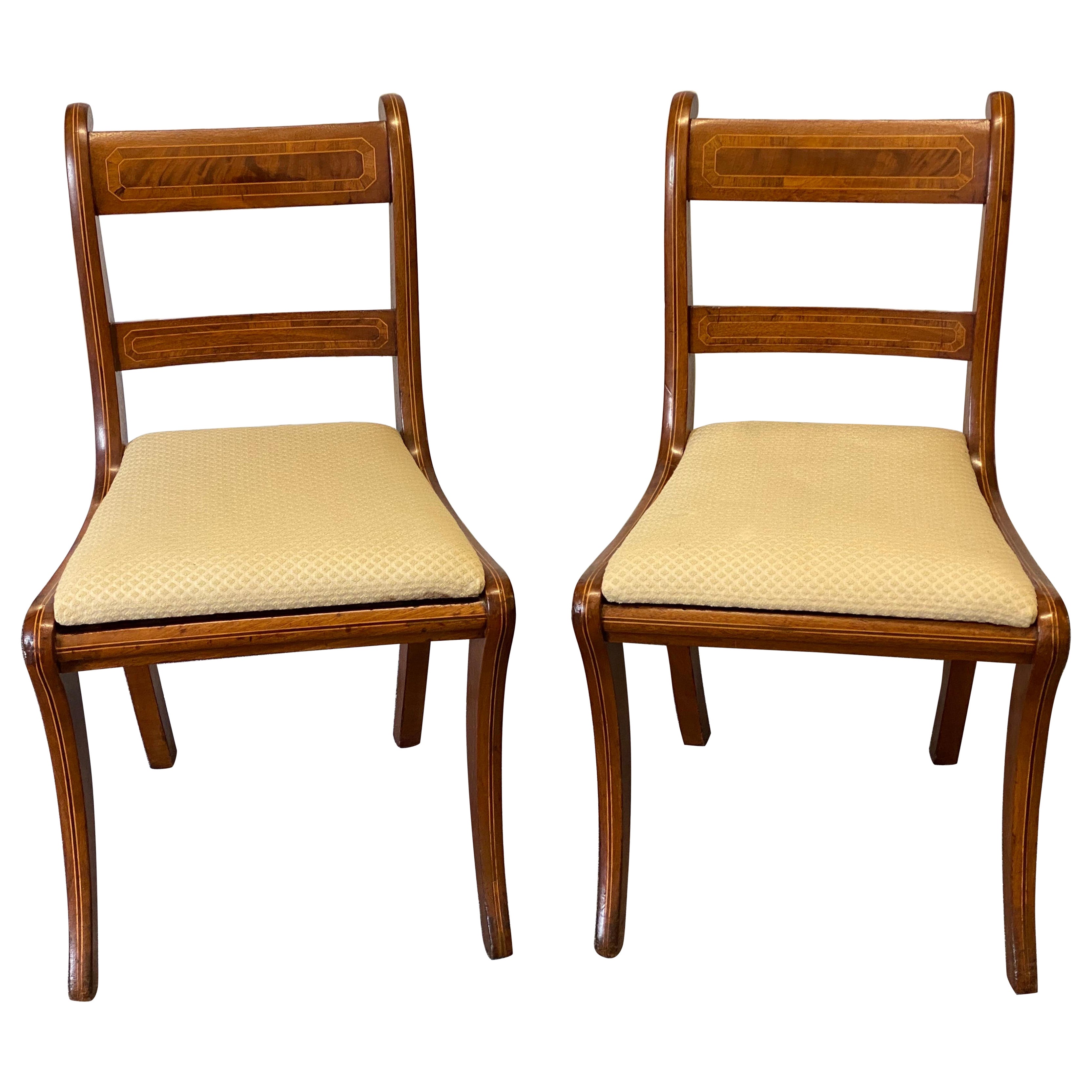 Pair of English Regency Mahogany with Inlay Side Chairs, Early 19th Century