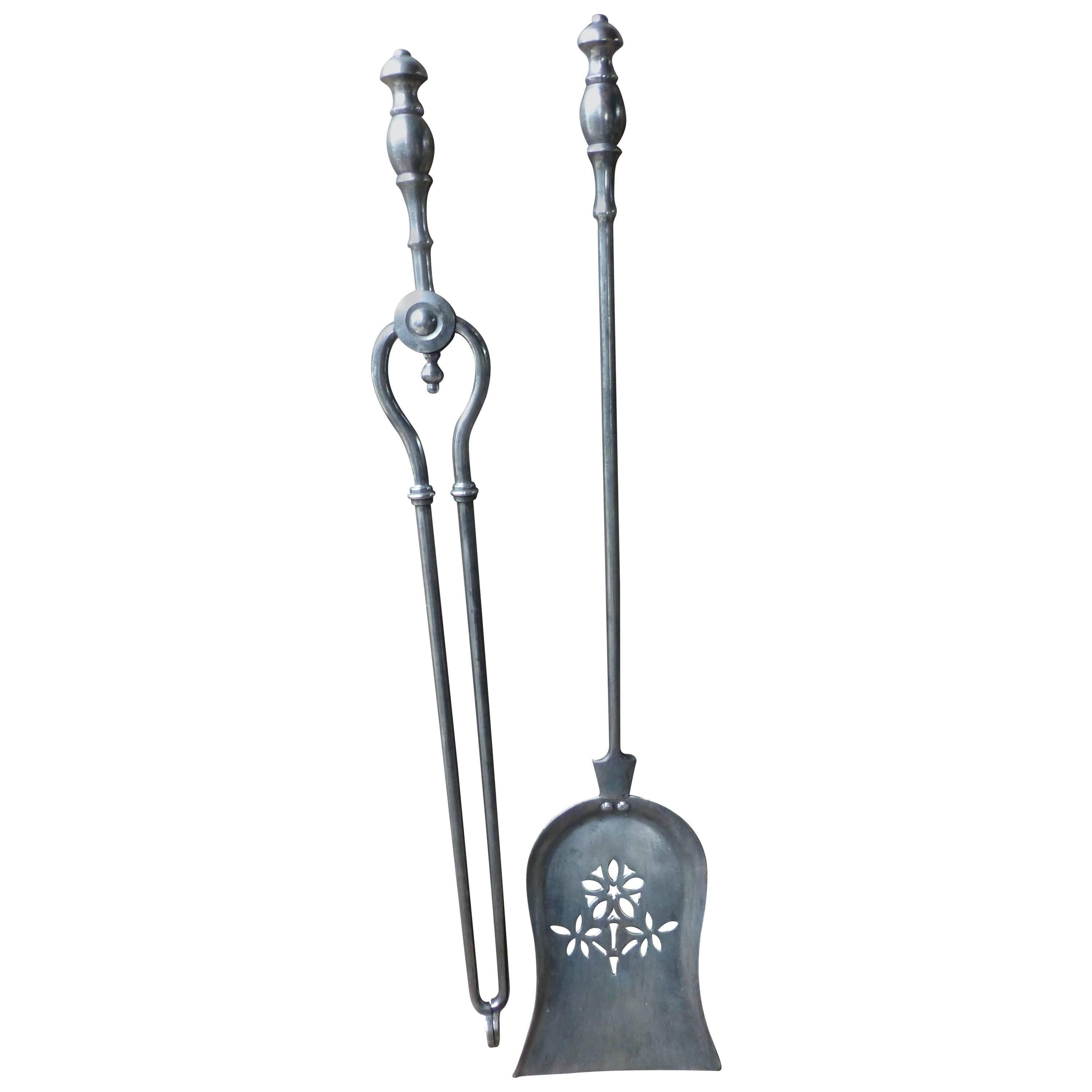 19th Century Fireplace Tool Set, Fireplace Tools of Polished Steel