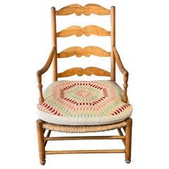 20th Century American Ladder Back Armchair with Needlepoint Cushion
