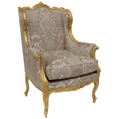 Great Louis XV Style Bergère in Gilt and Carved Wood