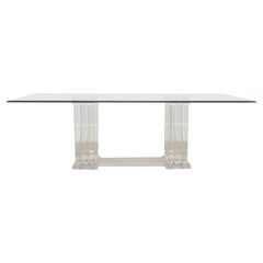 Gran mesa de comedor de cristal y plexiglás de mediados de siglo