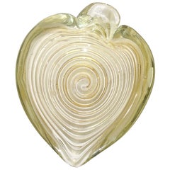 Barovier Toso Murano Gold Flecks White Swirl Italian Art Glass Heart Dish Bowl