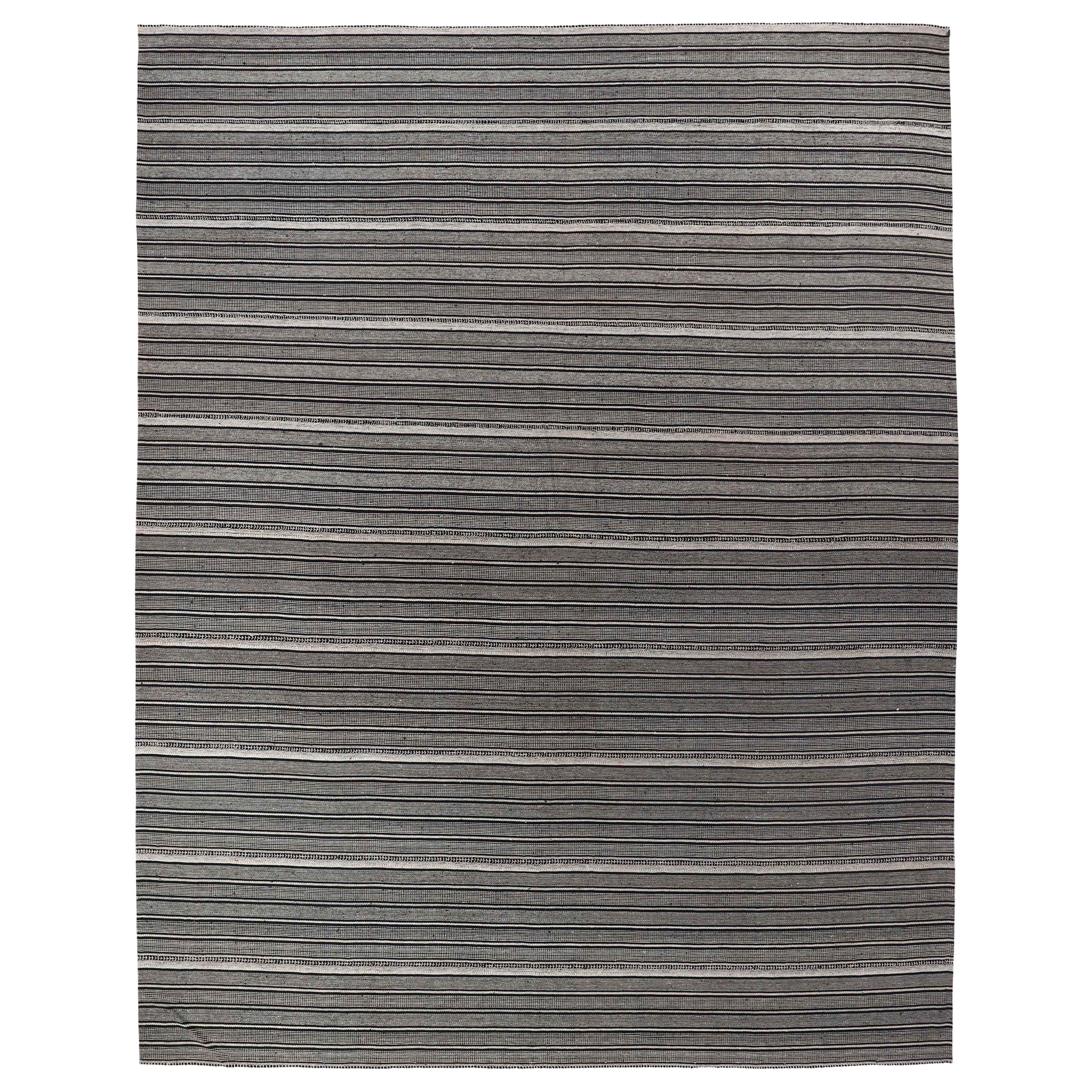Alfombra Persa Kilim Sobredimensionada Circa 1990 - Lana Gris Diseño Marfil - 88981