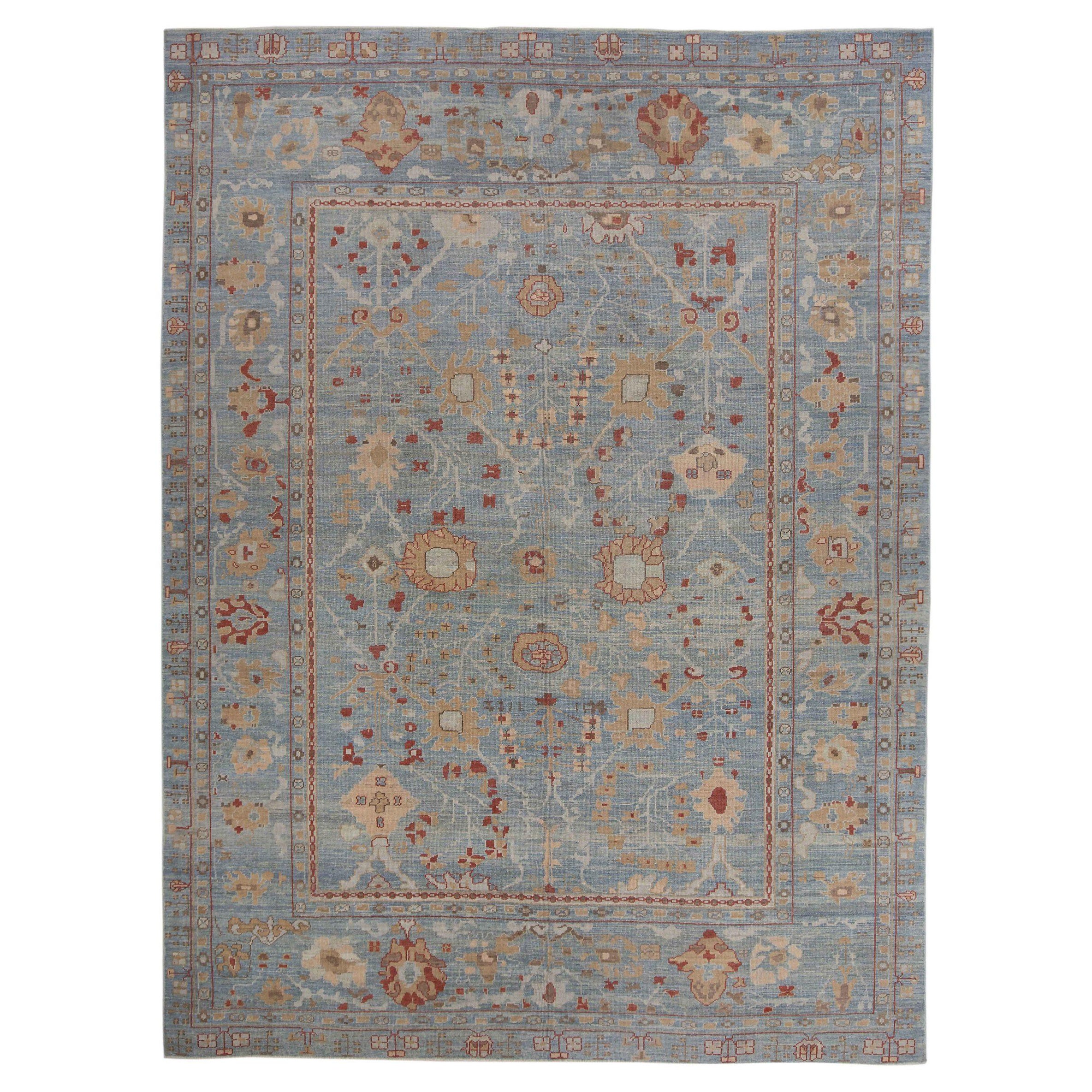 Persische Oushak-Teppiche Circa 1990 - Wolle Blau Rosa Rot Design - 88985