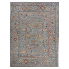 Persische Oushak-Teppiche Circa 1990 - Wolle Blau Rosa Rot Design - 88985