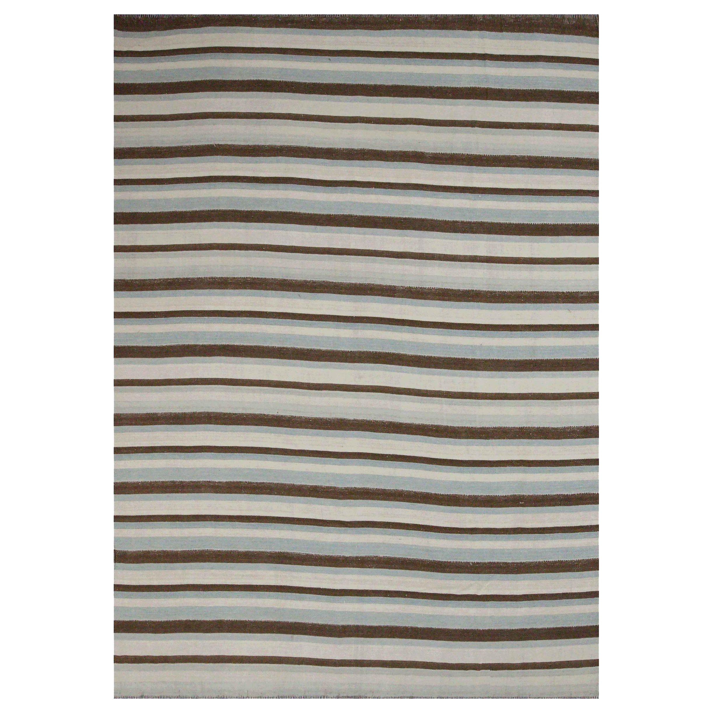 Alfombra Persa Kilim Circa 1990 - Lana Azul Marrón Diseño Marfil - 88987