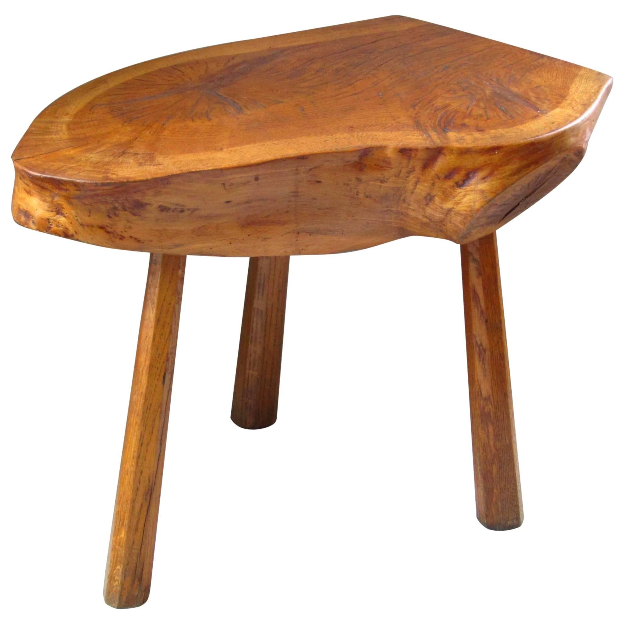 Midcentury Solid Wood Side Table Stool, Style of Charlotte Perriand