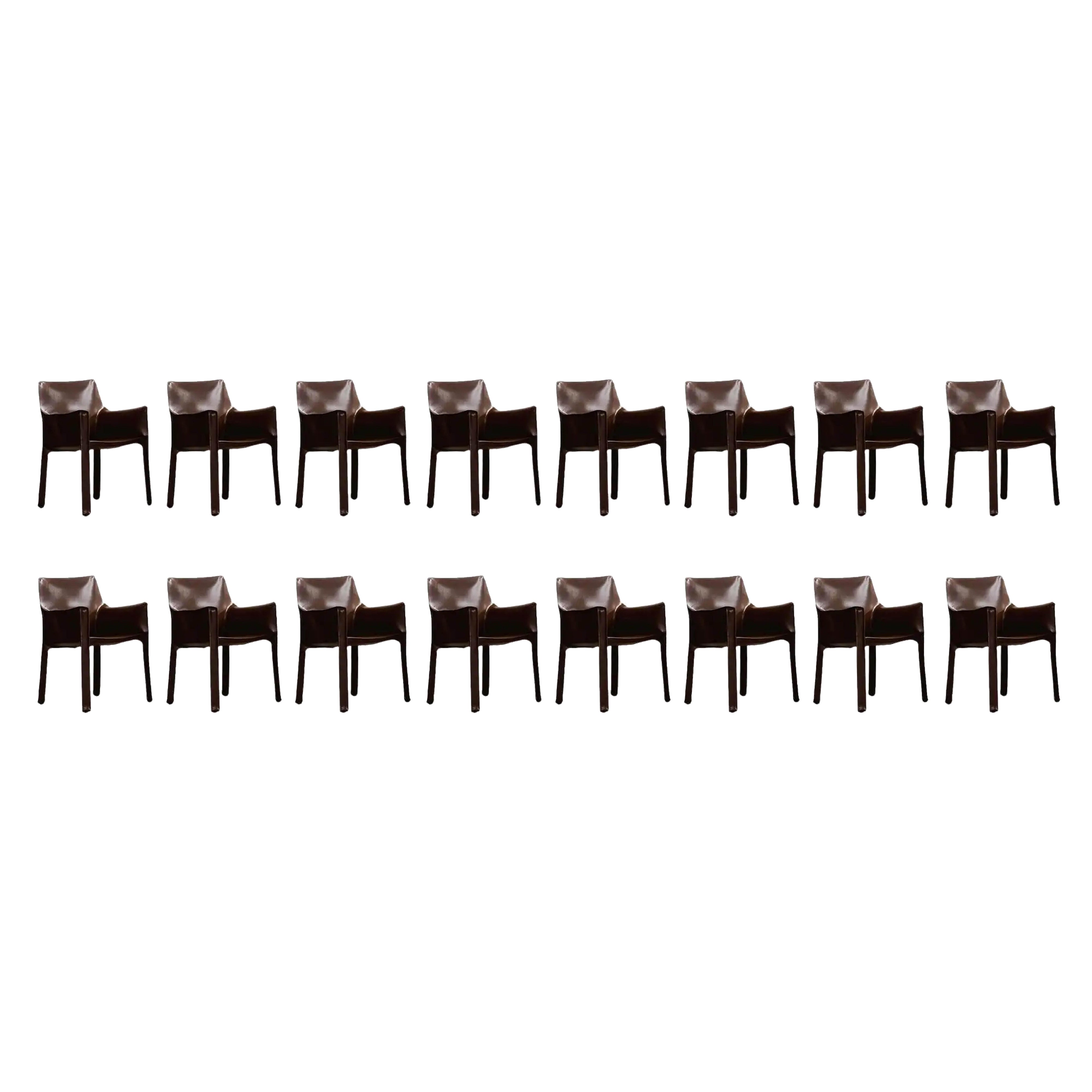 Mario Bellini „CAB 413 Stühle für Cassina, Tabakleder, 1977, Set von 16 Stühlen