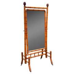 Large 19th Century French Faux Bamboo Cheval Mirror
