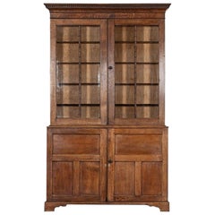 Large English Oak Glazed Bookcase / Vitrine