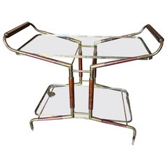 1950s Elegant Mid-Century Modern Brass Wood and Glass Bar Cart by Cesare Lacca