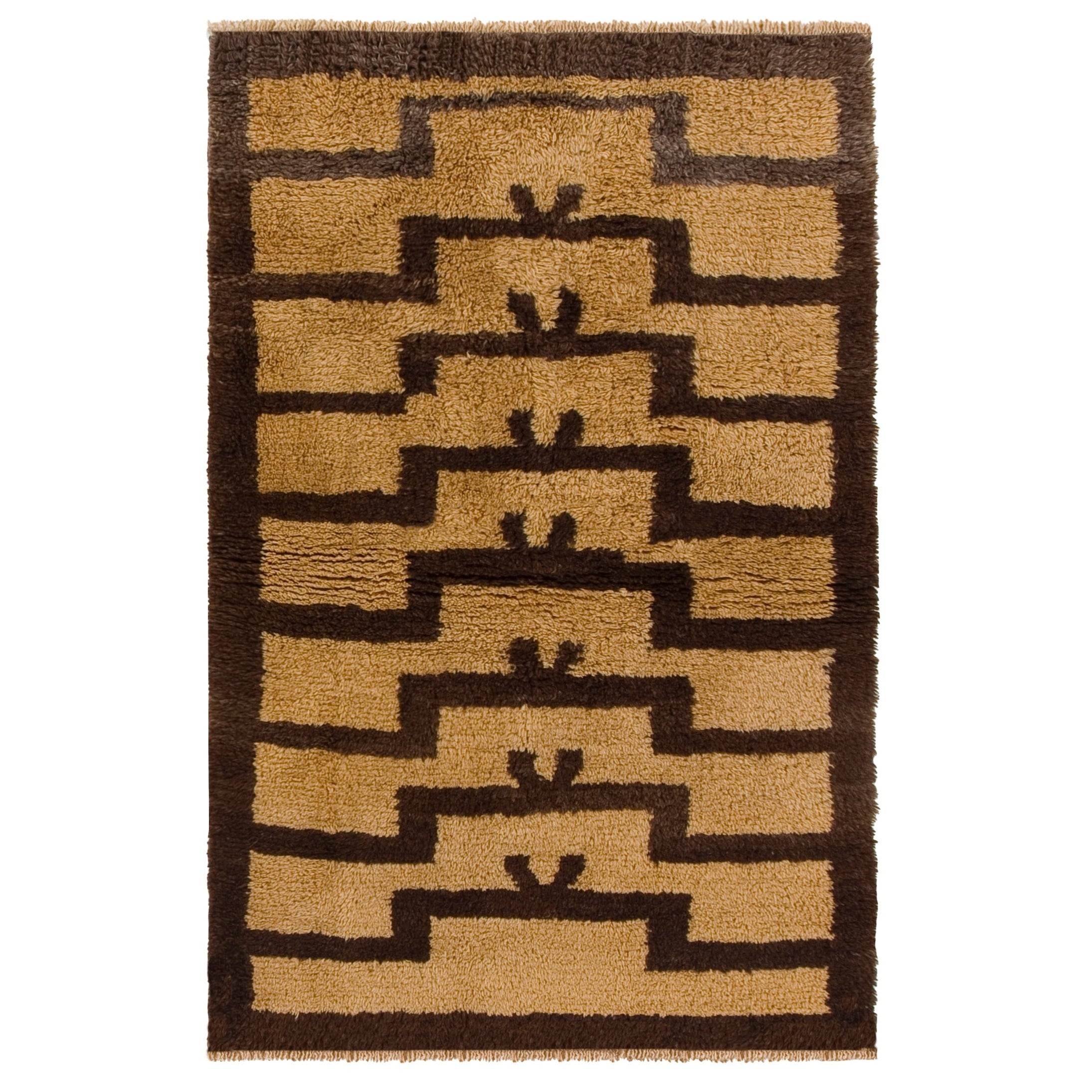 Hand-Knotted Turkish Tulu Rug with Ascending Arches in Mustard and Brown Colors For Sale