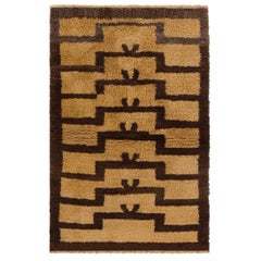 Hand-Knotted Turkish Tulu Rug with Ascending Arches in Mustard and Brown Colors