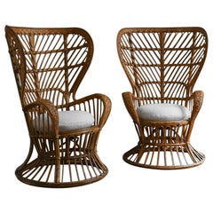 Coppia di poltrone in rattan in stile "Biancamano" di Gio Ponti & Lio Carminati