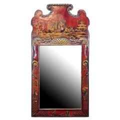 19th Century Queen Anne Revival Red Chinoiserie Mirror