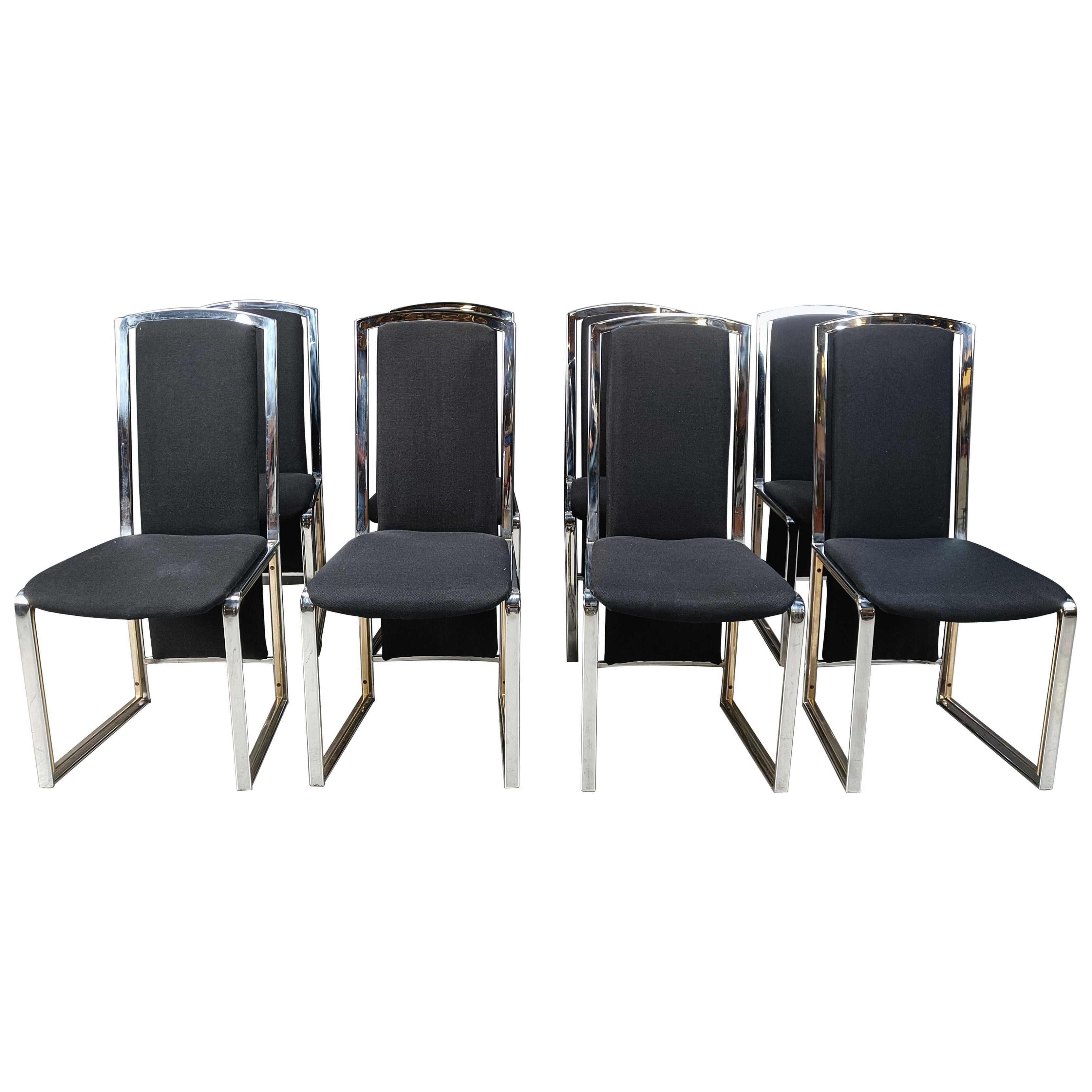 Vintage brass and chrome dining chairs, set of 8 - 1970s
