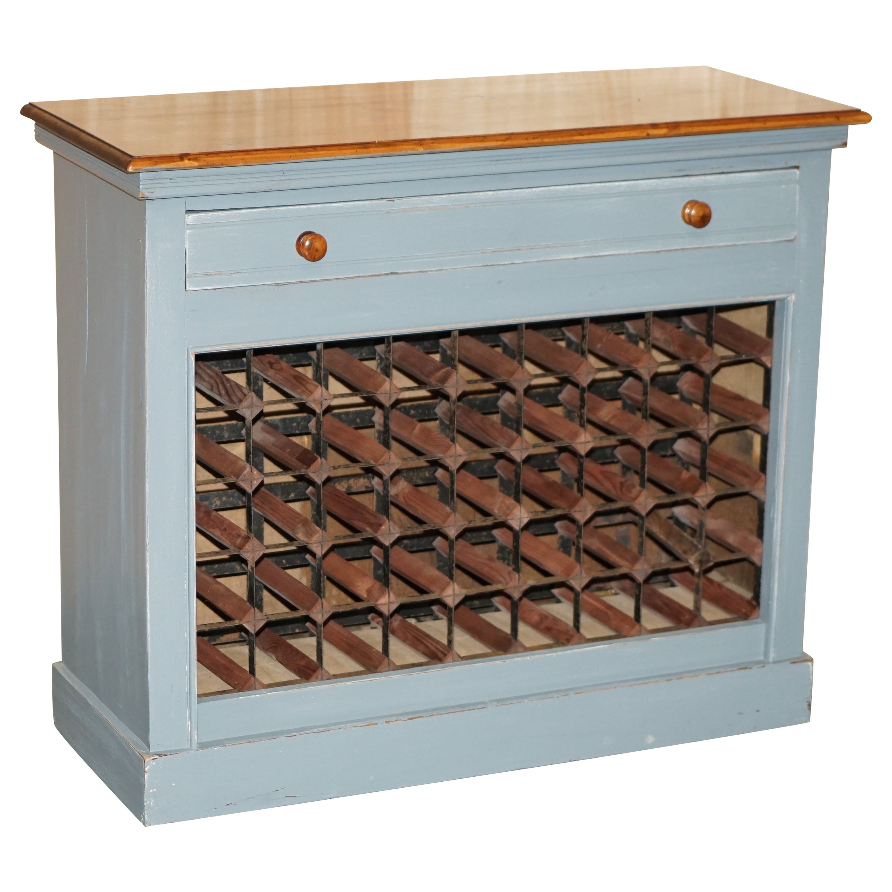 GRANDE PORTE BOUTEILLE EN BOIS RECLAIMÉ 45 BOUTEILLES DE VINS CHAMPAGNE AVEC TIREAU en vente