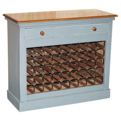 LARGE Vintage RECLAIMED WOOD 45 BOTTLE WINE CHAMPAGNE RACK SIDEBOARD WiTH DRAWER