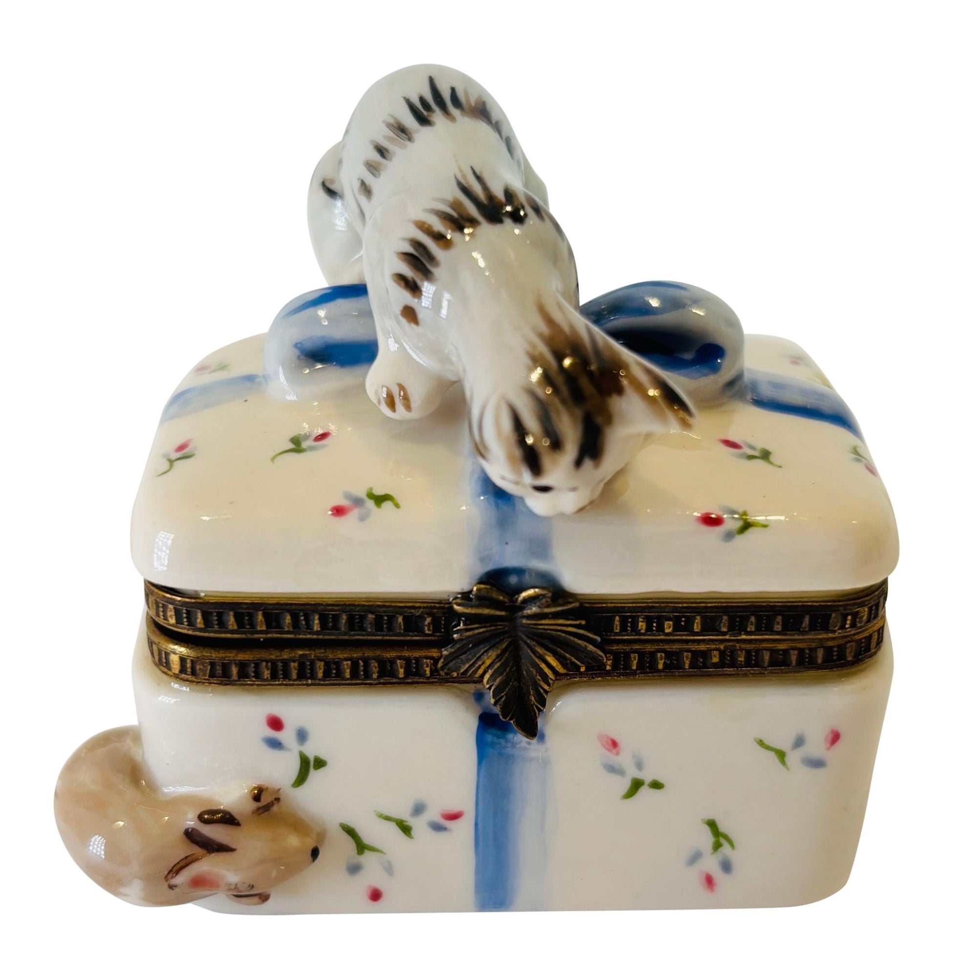 Caja de porcelana coleccionable Gato con ratón