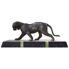 Art Deco Panther Sculpture on Marble Base, France, 1935