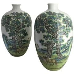 Pair of Chinese Republic Period Porcelain Painted Vases, Early 20th Century