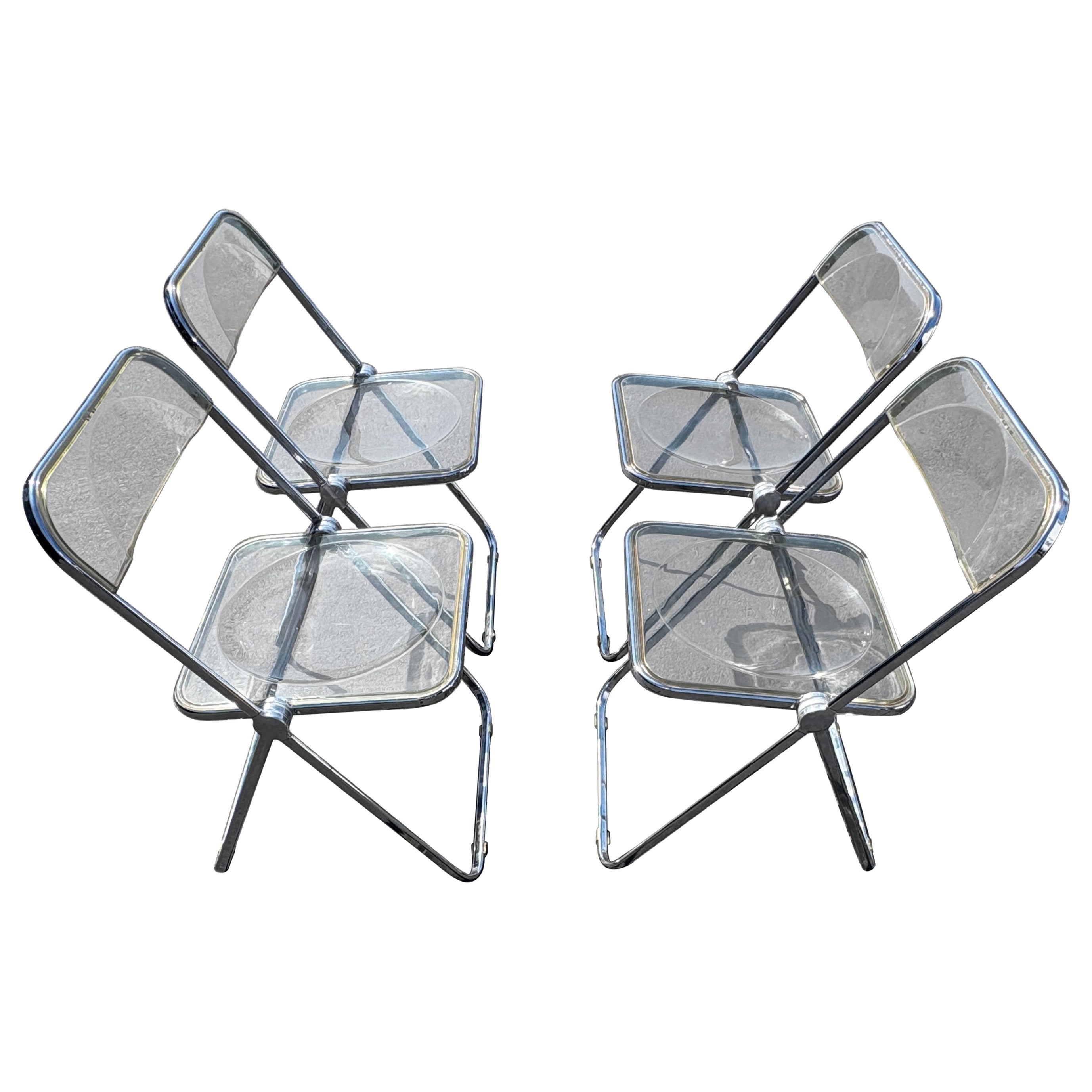 Set of Four Plia Lucite Italian Folding Chairs For Sale