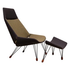 Silla de salón bicolor escultural Carl Edward Matthes con reposapiés, Dinamarca, 1956