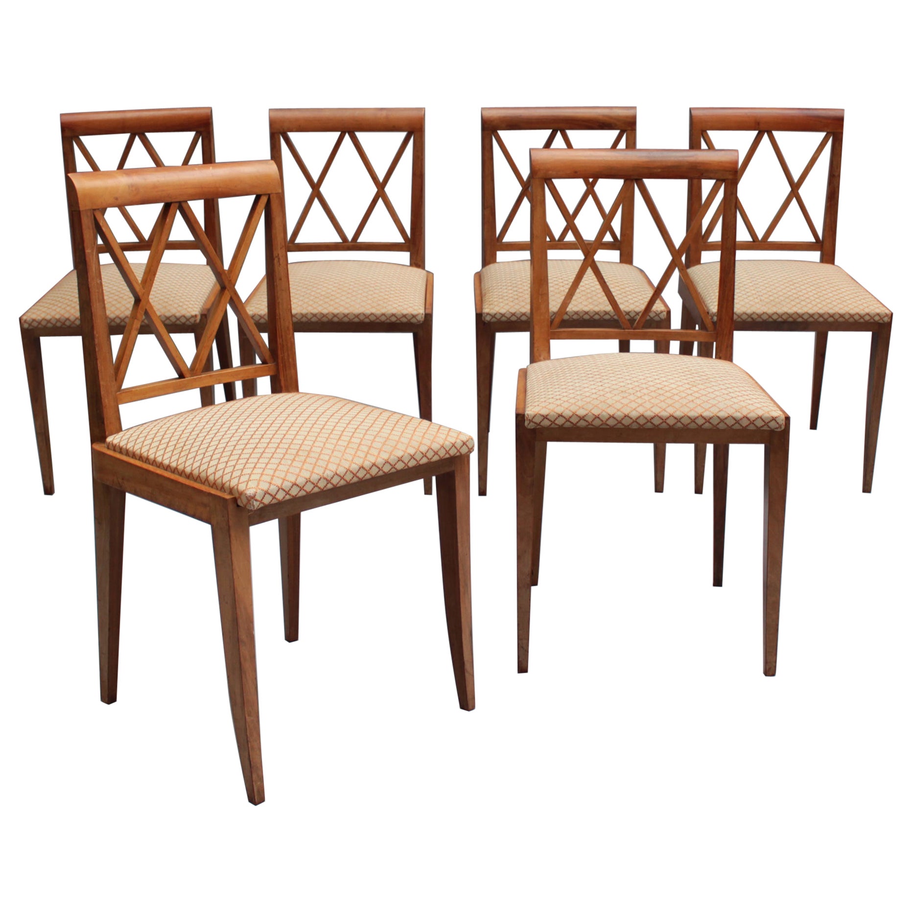 Set of 6 Fine French 1950s Walnut Dining Chairs