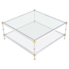Large 37x37 Square 2 Tier Chrome Brass Glass top Coffee Table 10