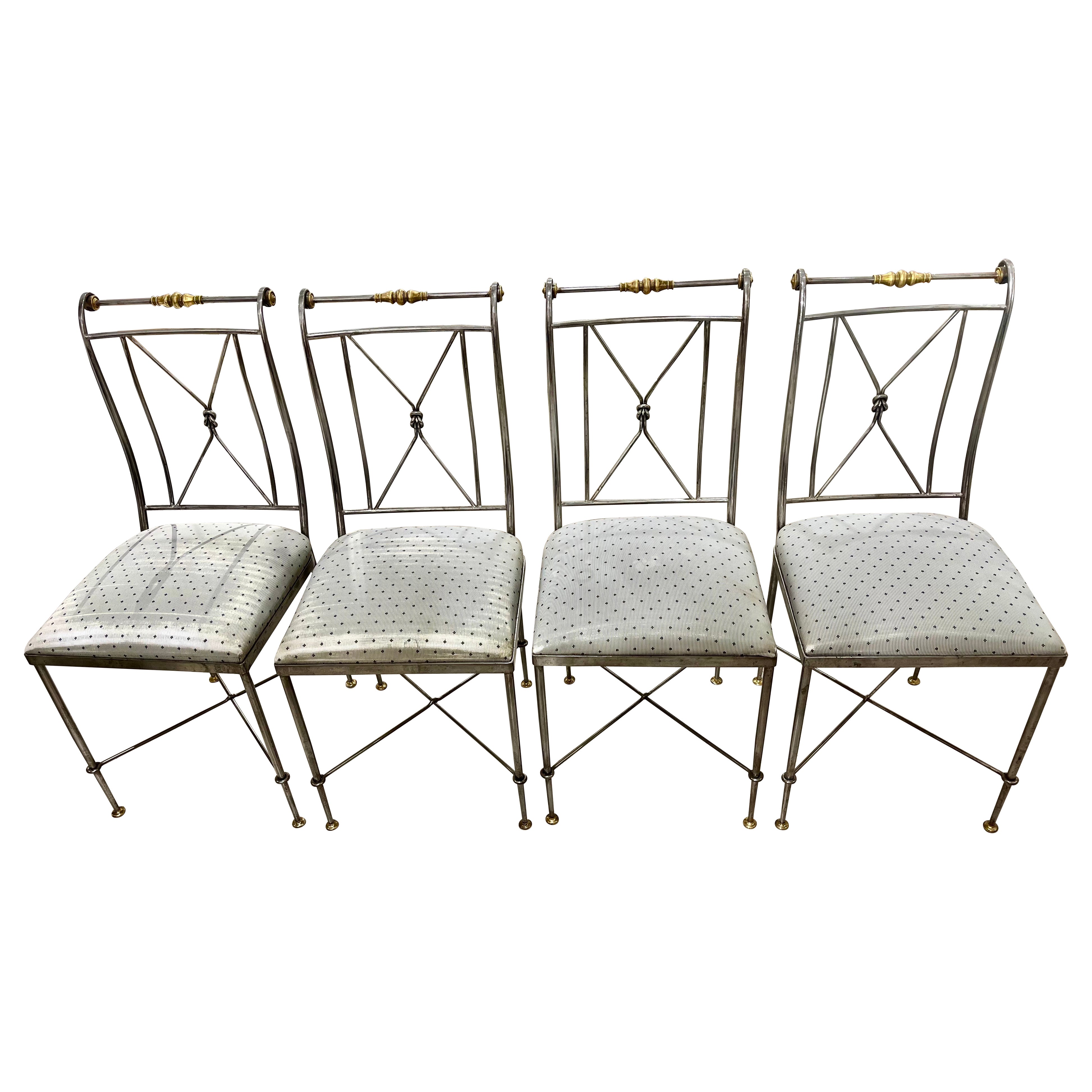 Conjunto de cuatro sillas de acero y latón de Alberto Orlandi, estilo Mid Century Modern