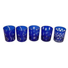 Bicchieri di cristallo ceco blu cobalto di Ajka Hungary, set di 5 bicchieri