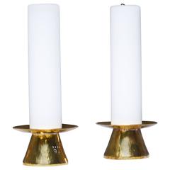 Robert Essen Pair of Brass Hammered Candleholders, Sweden