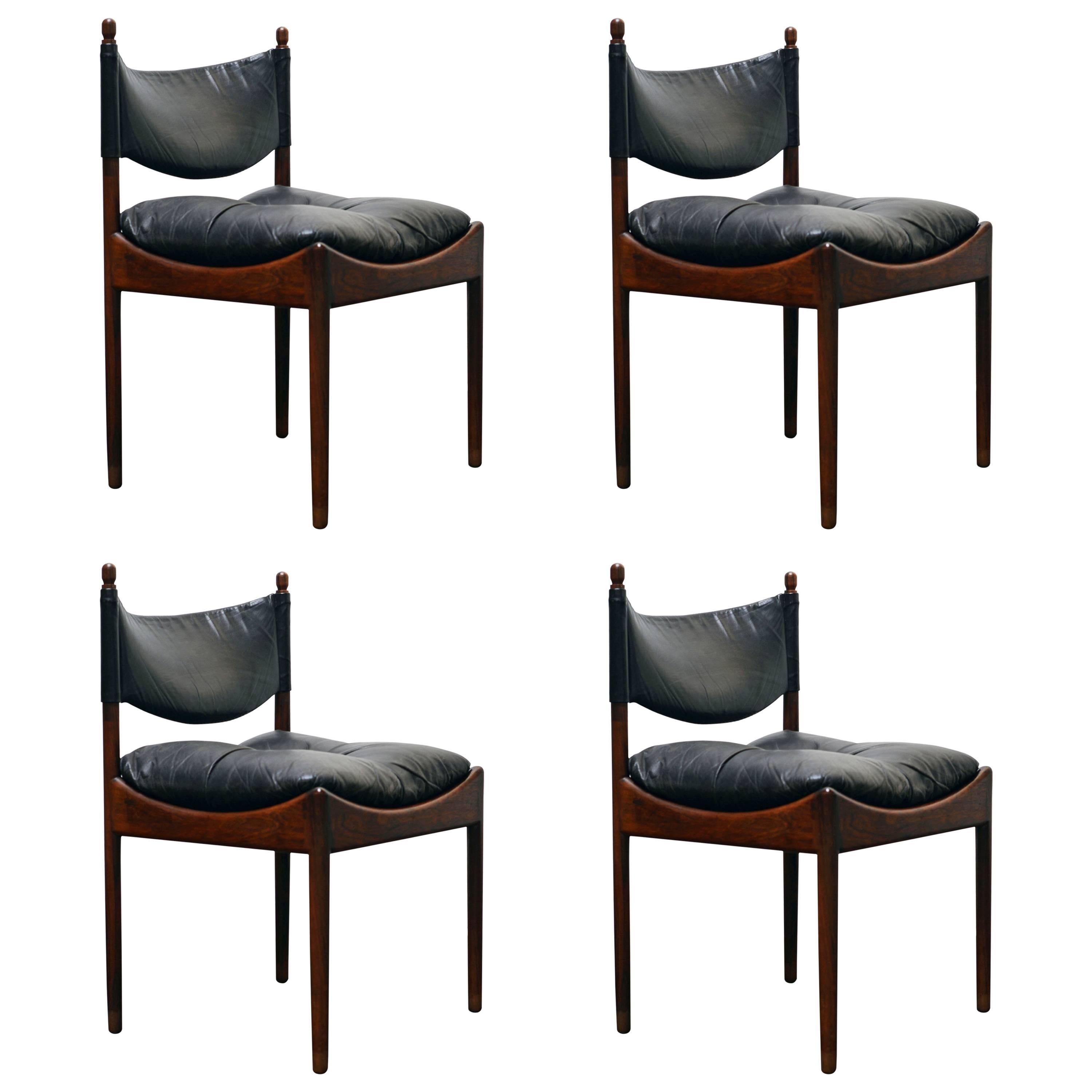 Kristian Vedell Set of Four Rosewood and Leather Chairs, Denmark For Sale