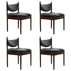 Kristian Vedell Set of Four Rosewood and Leather Chairs, Denmark