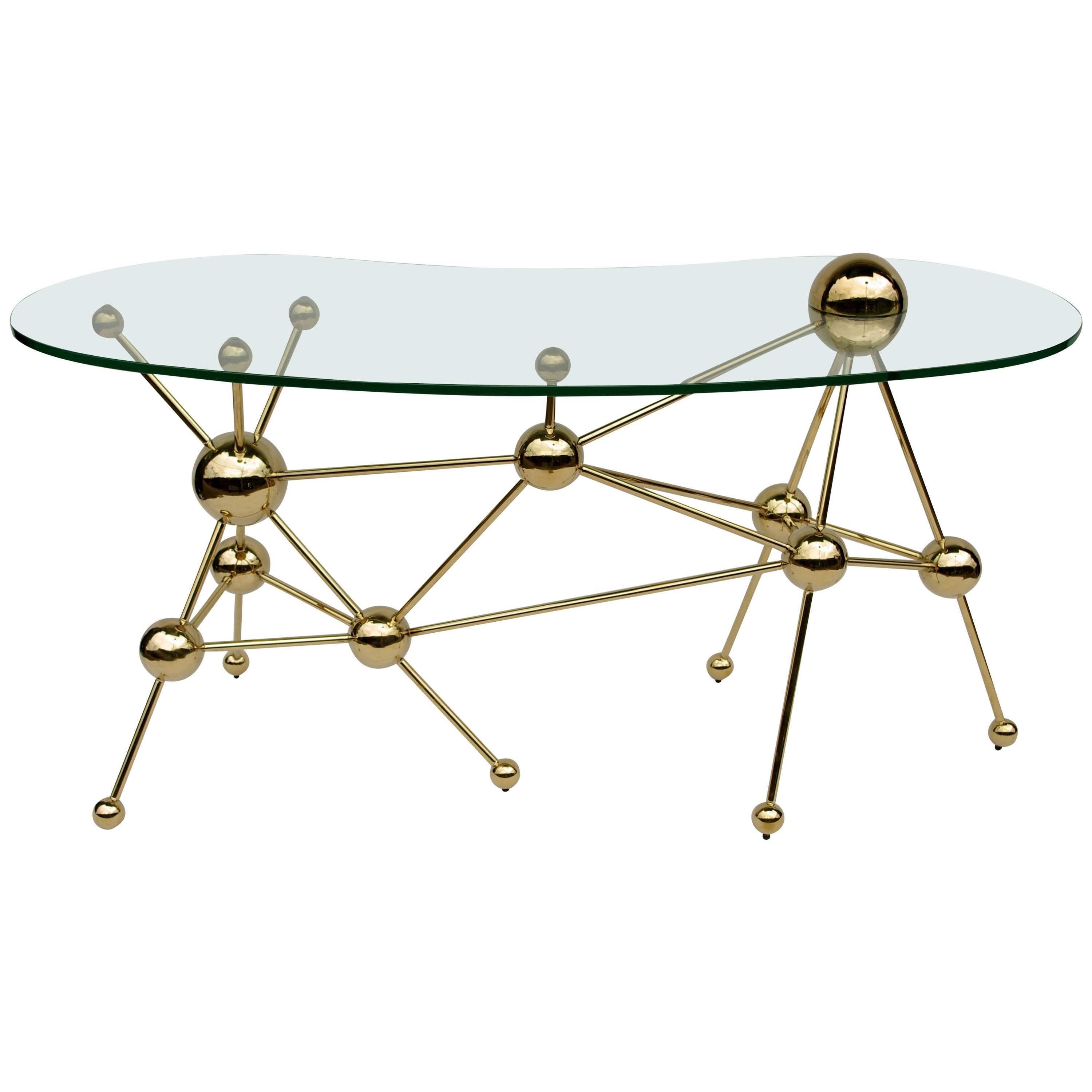 Modern Desk with Glass Top and Gilt Metal