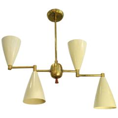 Two Mid-Century Modern Brass and Enamel Articulating Chandeliers