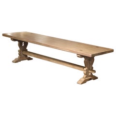 19th Century French Louis XIII Bleached Carved Oak Refectory Dining Table