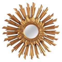 Double Layered Giltwood Sunburst Mirror, Spanish Baroque, 1940s