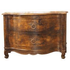 Unusual Antique French Walnut 2-Drawer Commode with Iron Pulls, 19th Century
