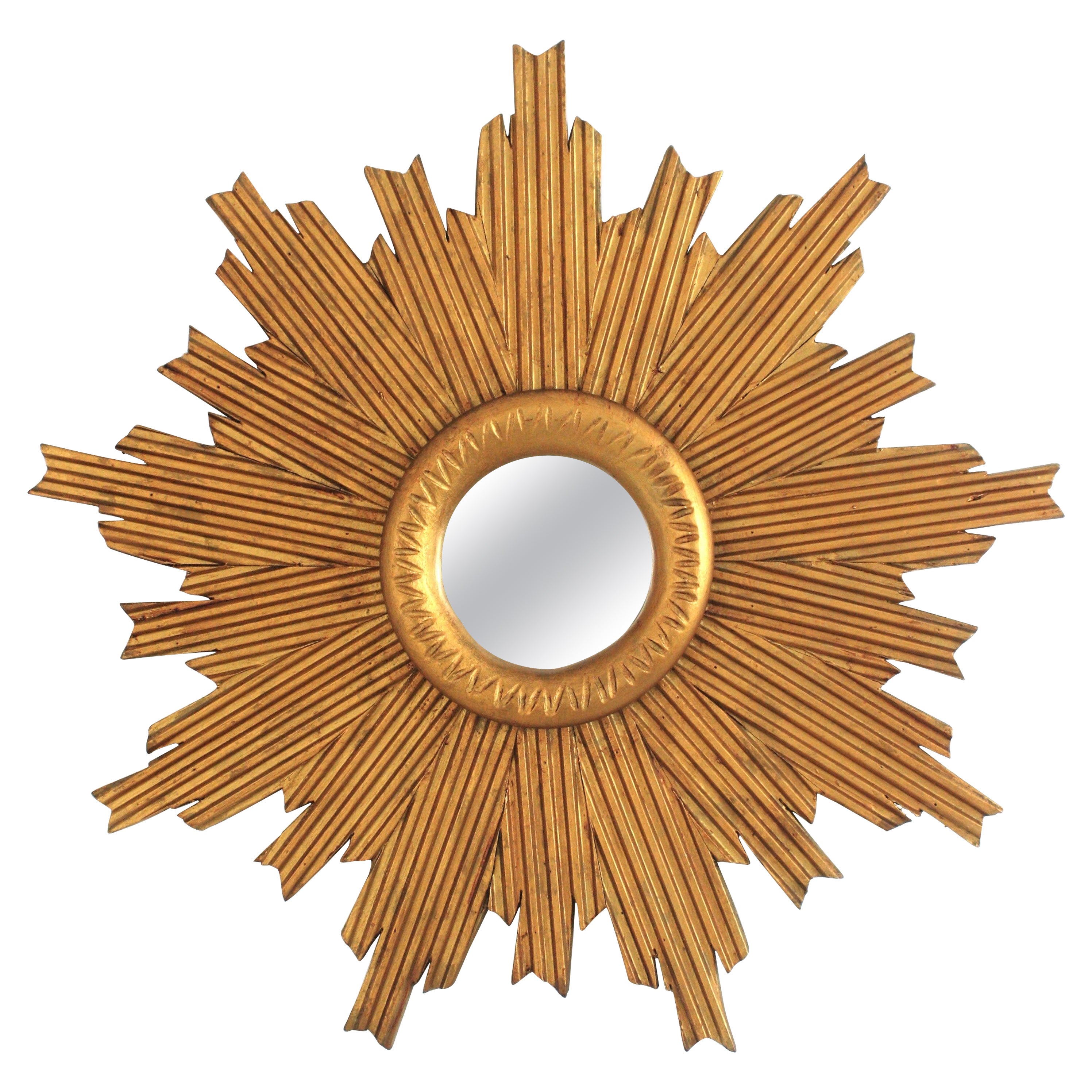 Sunburst-Spiegel mit gestreiftem Rahmen aus Giltwood