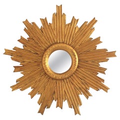 Sunburst Mirror with Striped Frame in Giltwood