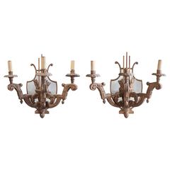 Pair of Argentine Wood Sconces with Mirrors