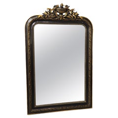 19th Century French Napoleon III Style Black and Gold Mirror with Crest