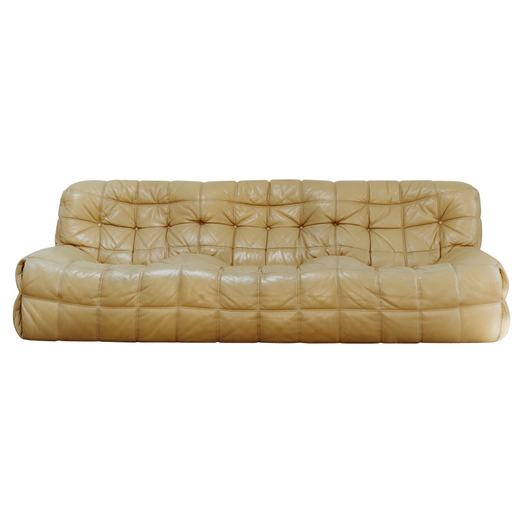 Kashima 3 places, cuir beige par Michel Ducaroy pour Ligne Roset